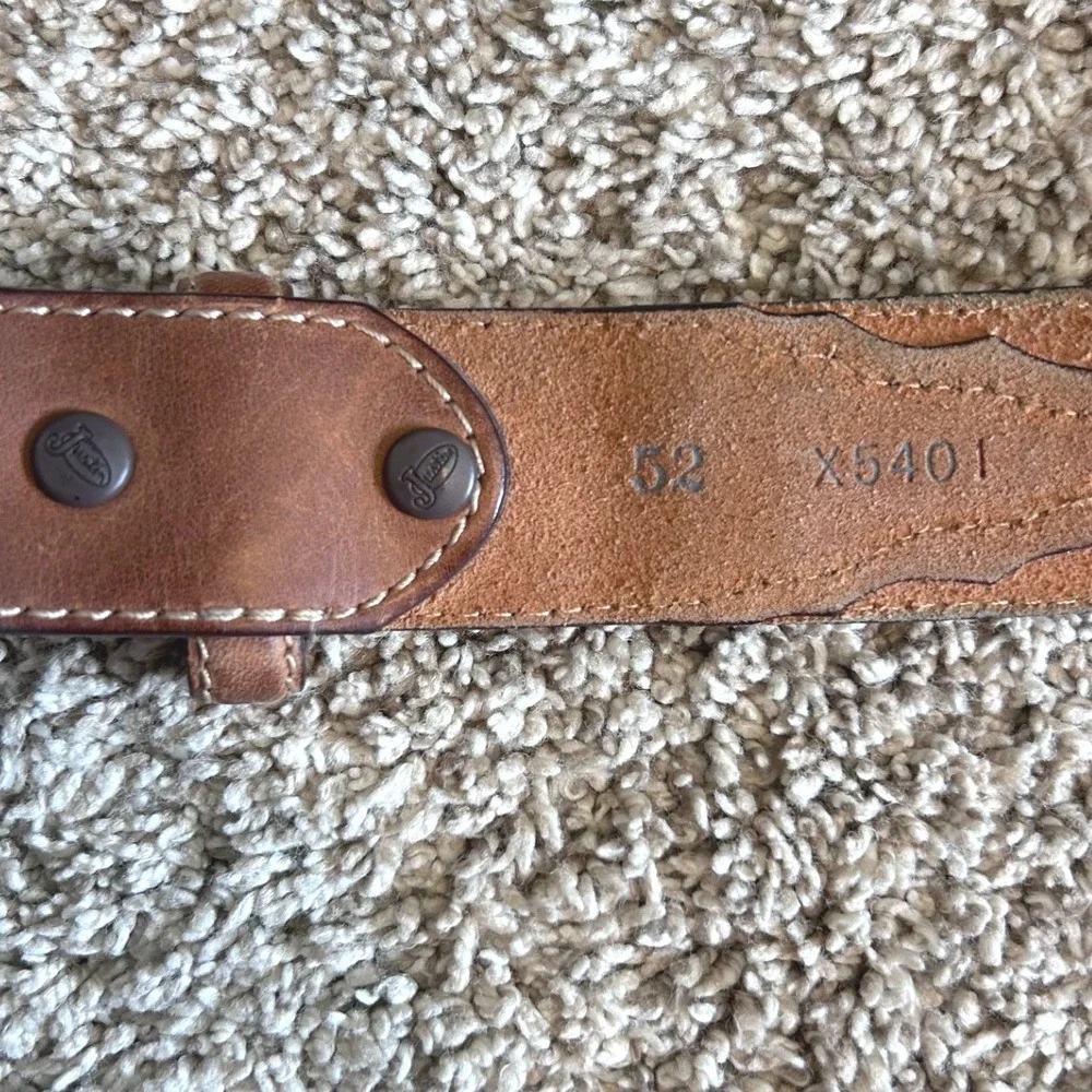 Justin Cowboy Tan Leather Barbed Wire Western Belt Silver Engraved Buckle 52